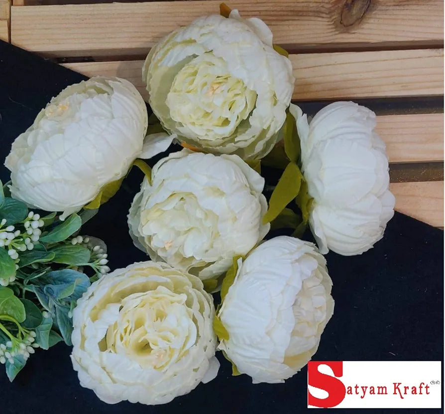 SATYAM KRAFT 6 Pcs Artificial Fabric Rose Flower Heads | Handmade Peony Style Flowers for DIY Crafting, Gift Packing, Bouquet Making, Wedding, Home & Event Decoration